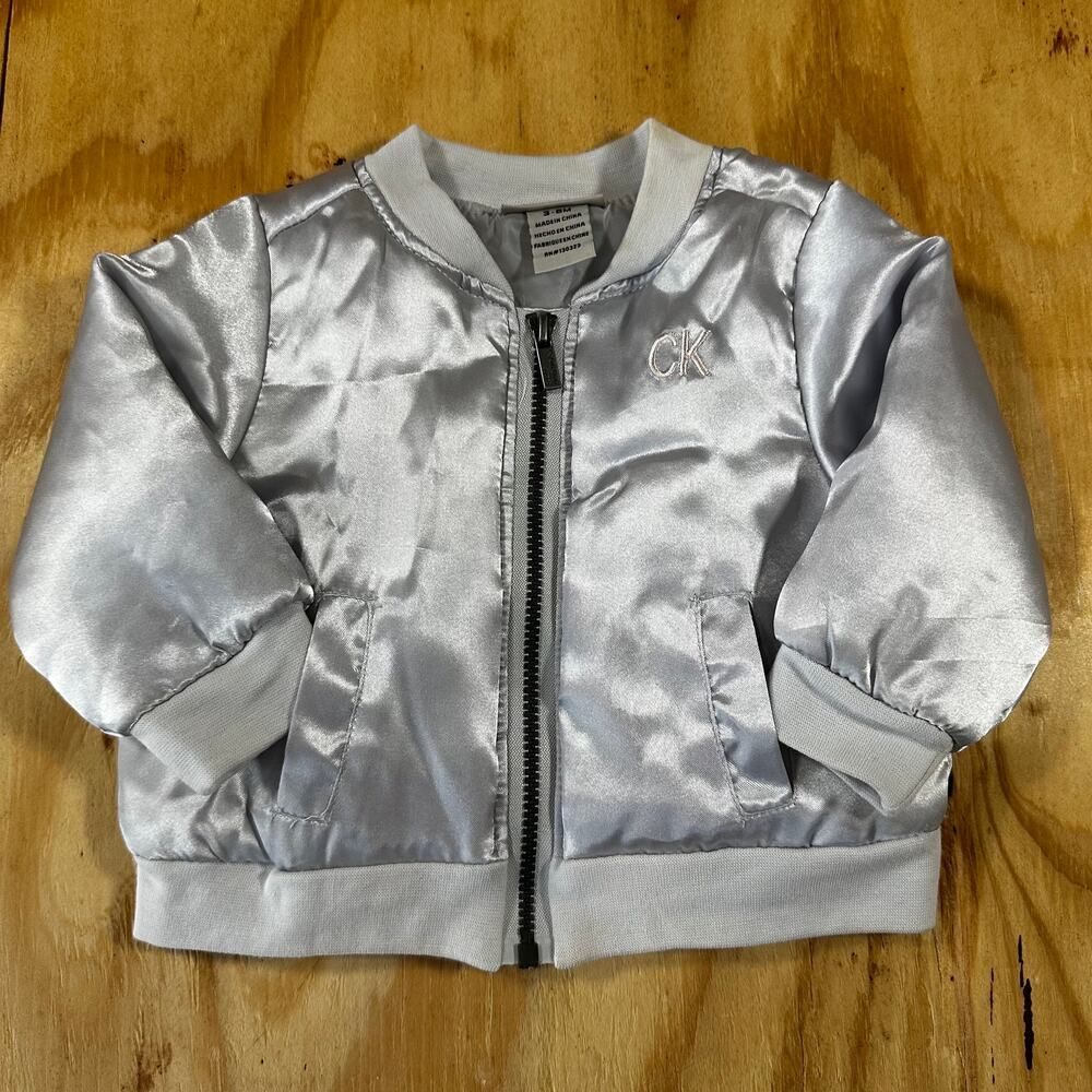 Calvin Klein Jeans Baby Silver Satin Bomber Jacket - 3-6M